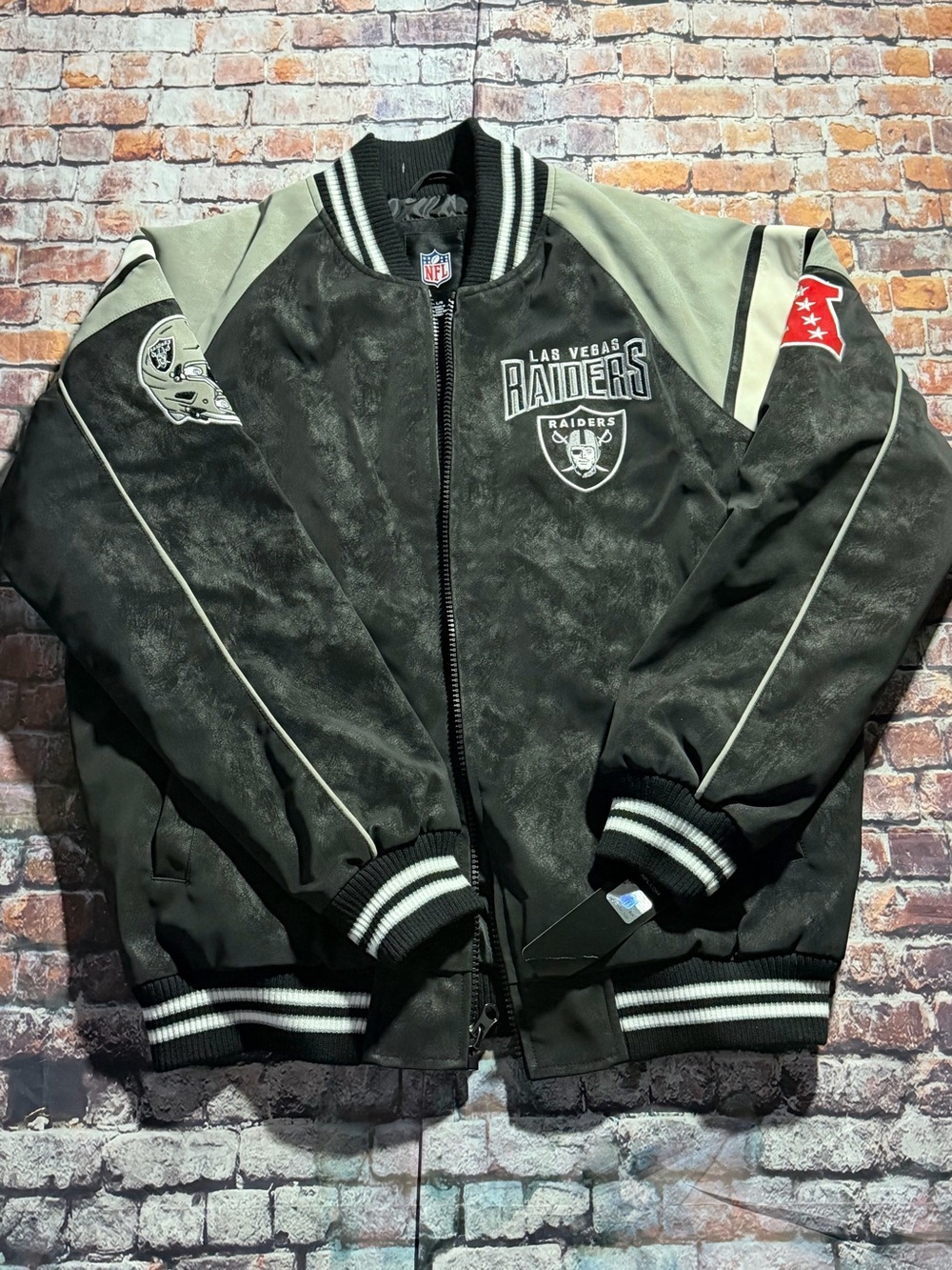 NFL Las Vegas Raiders Black & Gray Varsity Bomber Jacket